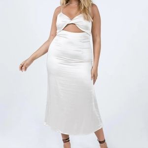 Princess Polly Champagne Roya Silky Satin Cutout A-line Midi Dress 12US